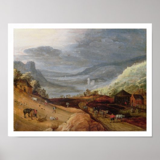 Landschaft mit einem Bauer Bridling Horses, a P Poster (Vorne)