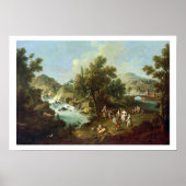 Landschaft mit einem Fluss und tanzende Bauern (Öl Poster (Vorne)