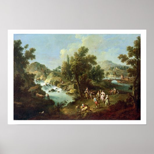 Landschaft mit einem Fluss und tanzende Bauern (Öl Poster (Vorne)