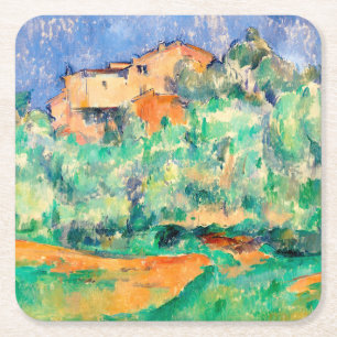 Landschaft mit einem Haus, Cezanne Rechteckiger Pappuntersetzer