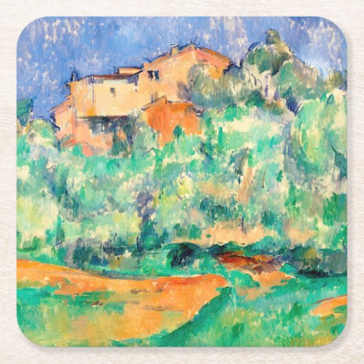 Landschaft mit einem Haus, Cezanne Rechteckiger Pappuntersetzer (Vorderseite)
