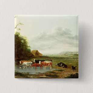 Landschaft mit einem Hirt und Vieh (Öl auf canva Button