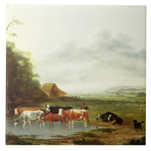 Landschaft mit einem Hirt und Vieh (Öl auf canva Fliese (Vorderseite)