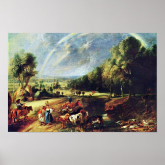 Landschaft mit einem Regenbogen von Rubens Peter P Poster