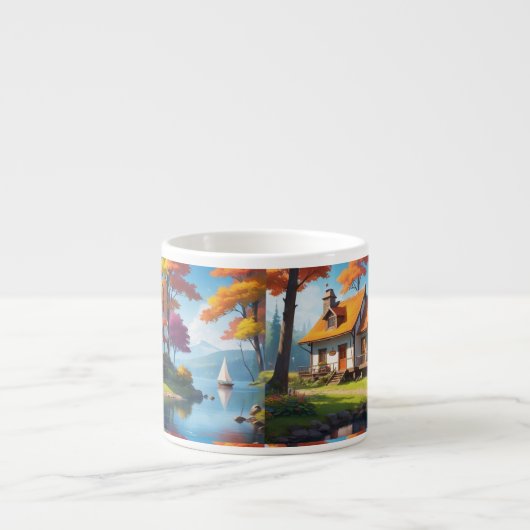 Landschaft mit einer Hütte neben dem See-5656 Espressotasse (Vorderseite)