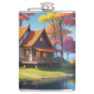 Landschaft mit einer Hütte neben dem See-5656 Flachmann