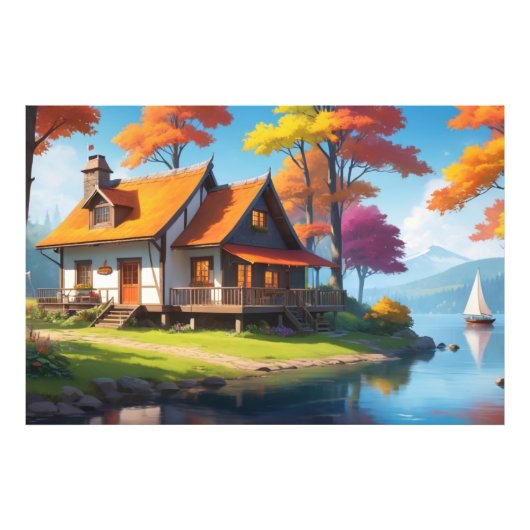 Landschaft mit einer Hütte neben dem See-5656 Fotodruck (Vorne)