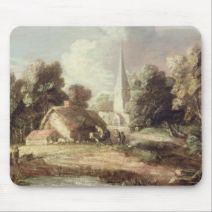 Landschaft mit einer Kirche, Hütte, Dorfbewohner Mousepad