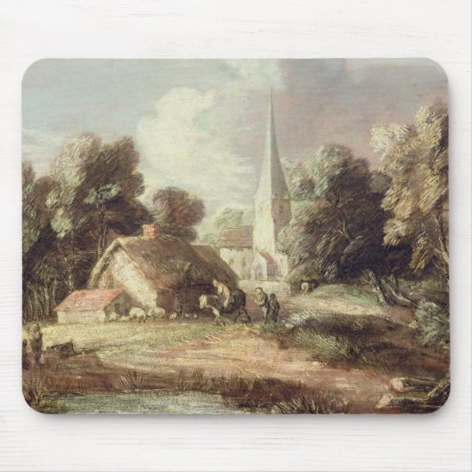 Landschaft mit einer Kirche, Hütte, Dorfbewohner Mousepad (Vorne)