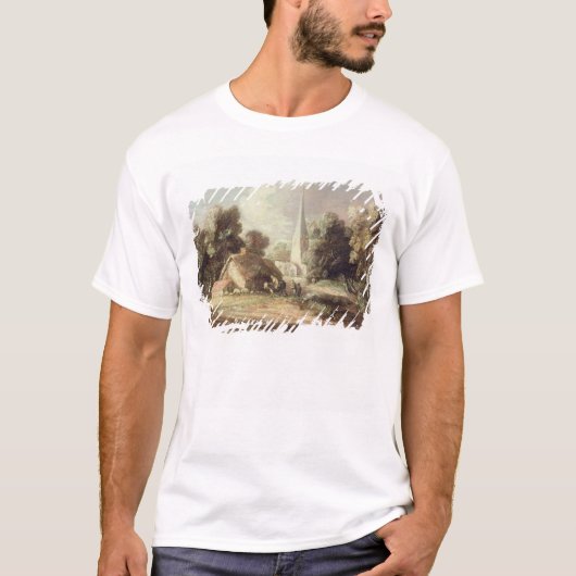Landschaft mit einer Kirche, Hütte, Dorfbewohner T-Shirt (Vorderseite)