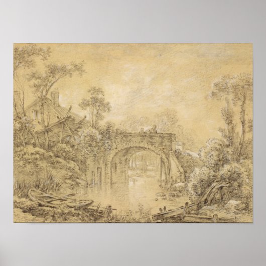 Landschaft mit einer rustikalen Brücke Poster (Vorne)