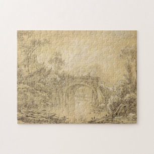 Landschaft mit einer rustikalen Brücke Puzzle