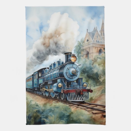 Landschaft mit einer viktorianischen Bahn Geschirrtuch (Vertikal)