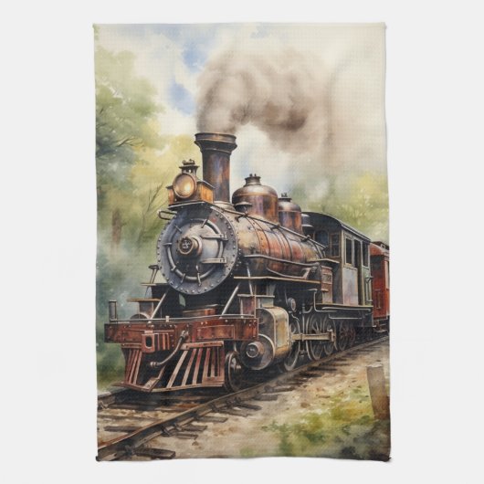 Landschaft mit einer viktorianischen Eisenbahn Geschirrtuch (Vertikal)