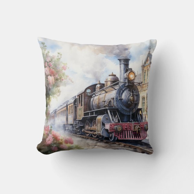 Landschaft mit einer viktorianischen Eisenbahn Kissen (Vorderseite)