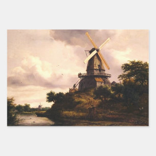 Landschaft mit einer Windmühle Kunst Geschenkpapier Set