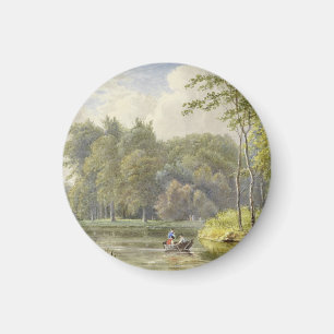 Landschaft mit Figuren in einem Ruderboot Vintage Magnet