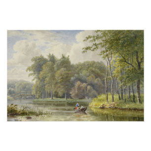 Landschaft mit Figuren in einem Ruderboot Vintage Poster