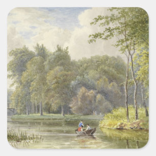 Landschaft mit Figuren in einem Ruderboot Vintage Quadratischer Aufkleber