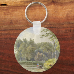 Landschaft mit Figuren in einem Ruderboot Vintage Schlüsselanhänger