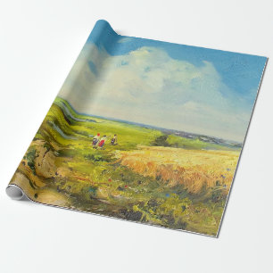 Landschaft mit Figuren von Menschen in der Nähe ei Geschenkpapier