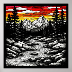 Landschaft mit fließendem Fluss Poster