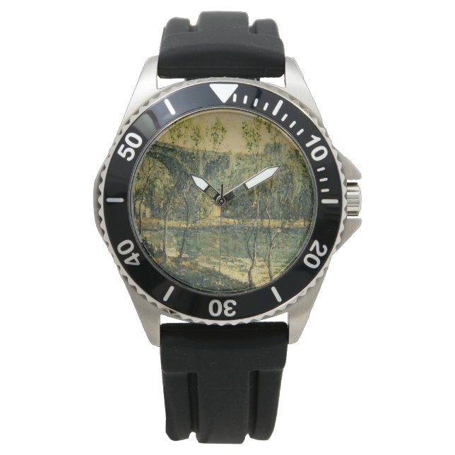 Landschaft mit Fluss und Brücke: Frühlingsvormitta Armbanduhr (Vorderseite)