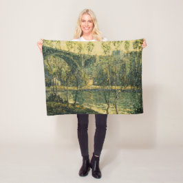 Landschaft mit Fluss und Brücke: Frühlingsvormitta Fleecedecke