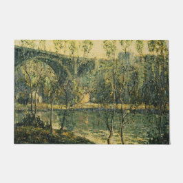 Landschaft mit Fluss und Brücke: Frühlingsvormitta Fußmatte