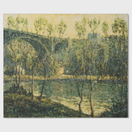 Landschaft mit Fluss und Brücke: Frühlingsvormitta Geschenkpapier