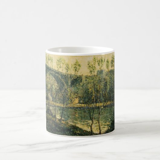 Landschaft mit Fluss und Brücke: Frühlingsvormitta Kaffeetasse (Mittel)