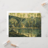 Landschaft mit Fluss und Brücke: Frühlingsvormitta Karte (Vorderseite/Rückseite Beispiel)