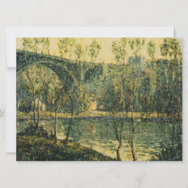 Landschaft mit Fluss und Brücke: Frühlingsvormitta Karte