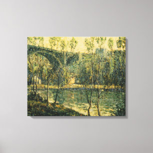 Landschaft mit Fluss und Brücke: Frühlingsvormitta Leinwanddruck