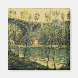 Landschaft mit Fluss und Brücke: Frühlingsvormitta Magnet