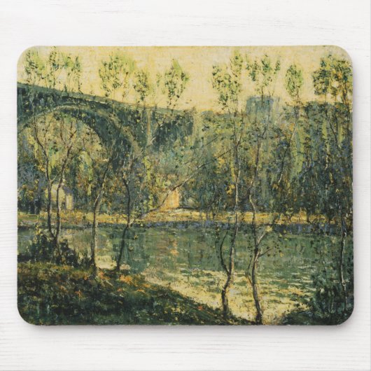 Landschaft mit Fluss und Brücke: Frühlingsvormitta Mousepad (Vorne)
