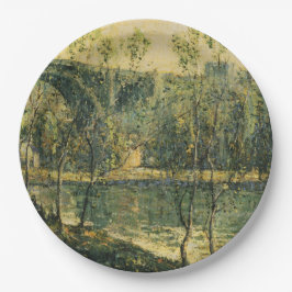 Landschaft mit Fluss und Brücke: Frühlingsvormitta Pappteller