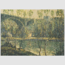 Landschaft mit Fluss und Brücke: Frühlingsvormitta