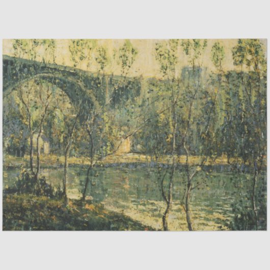 Landschaft mit Fluss und Brücke: Frühlingsvormitta Seidenpapier (Vorderseite)