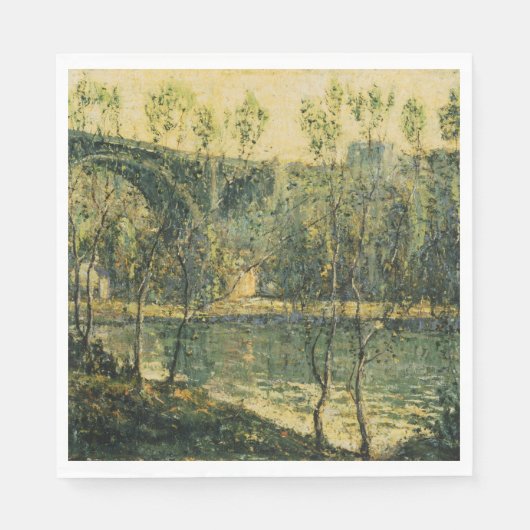 Landschaft mit Fluss und Brücke: Frühlingsvormitta Serviette (Vorderseite)