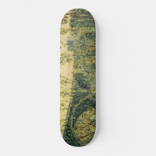 Landschaft mit Fluss und Brücke: Frühlingsvormitta Skateboard (Vorderseite)