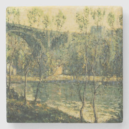 Landschaft mit Fluss und Brücke: Frühlingsvormitta Steinuntersetzer