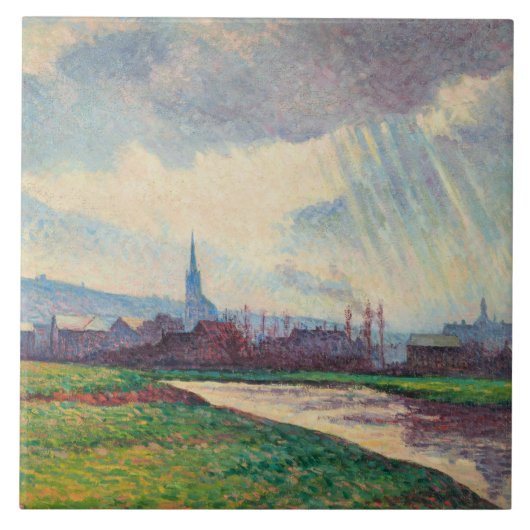 Landschaft mit Fluss (von Maximilien Luce) Fliese (Vorderseite)
