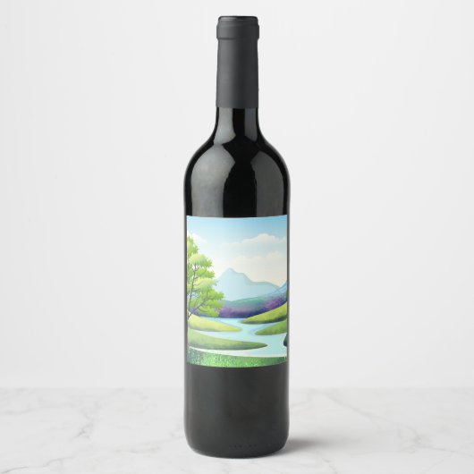 Landschaft mit Fluss Weinetikett (Vorderseite)