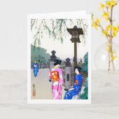 Landschaft mit Frauen in einem Kimono, Hiroshi Yos Karte (Gelbe Blume)