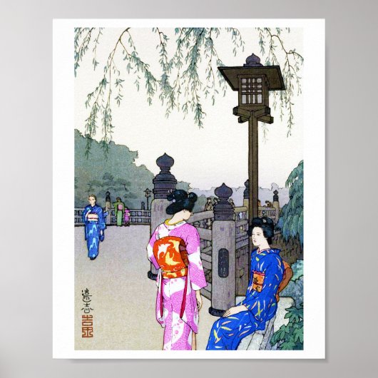 Landschaft mit Frauen in einem Kimono, Hiroshi Yos Poster (Vorne)