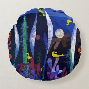 Landschaft mit gelben Vögeln, Paul Klee Rundes Kissen