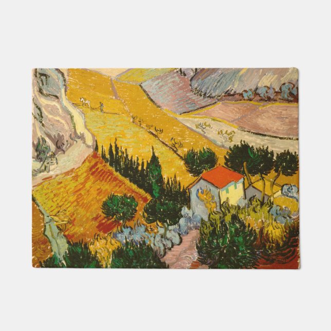 Landschaft mit Haus und PloughmaVincent van Gogh Fußmatte (Vorderseite)