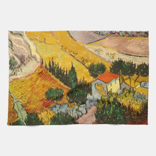 Landschaft mit Haus und PloughmaVincent van Gogh Geschirrtuch (Horizontal)