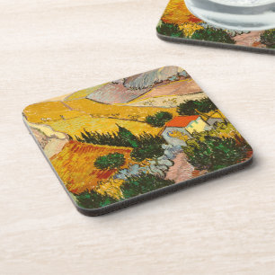 Landschaft mit Haus und PloughmaVincent van Gogh Getränkeuntersetzer